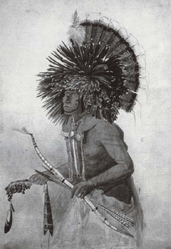 Karl Bodmer Pehriska-Ruhpa Hauptling der Hidatsa am oberen Missouri beim Hundetanz